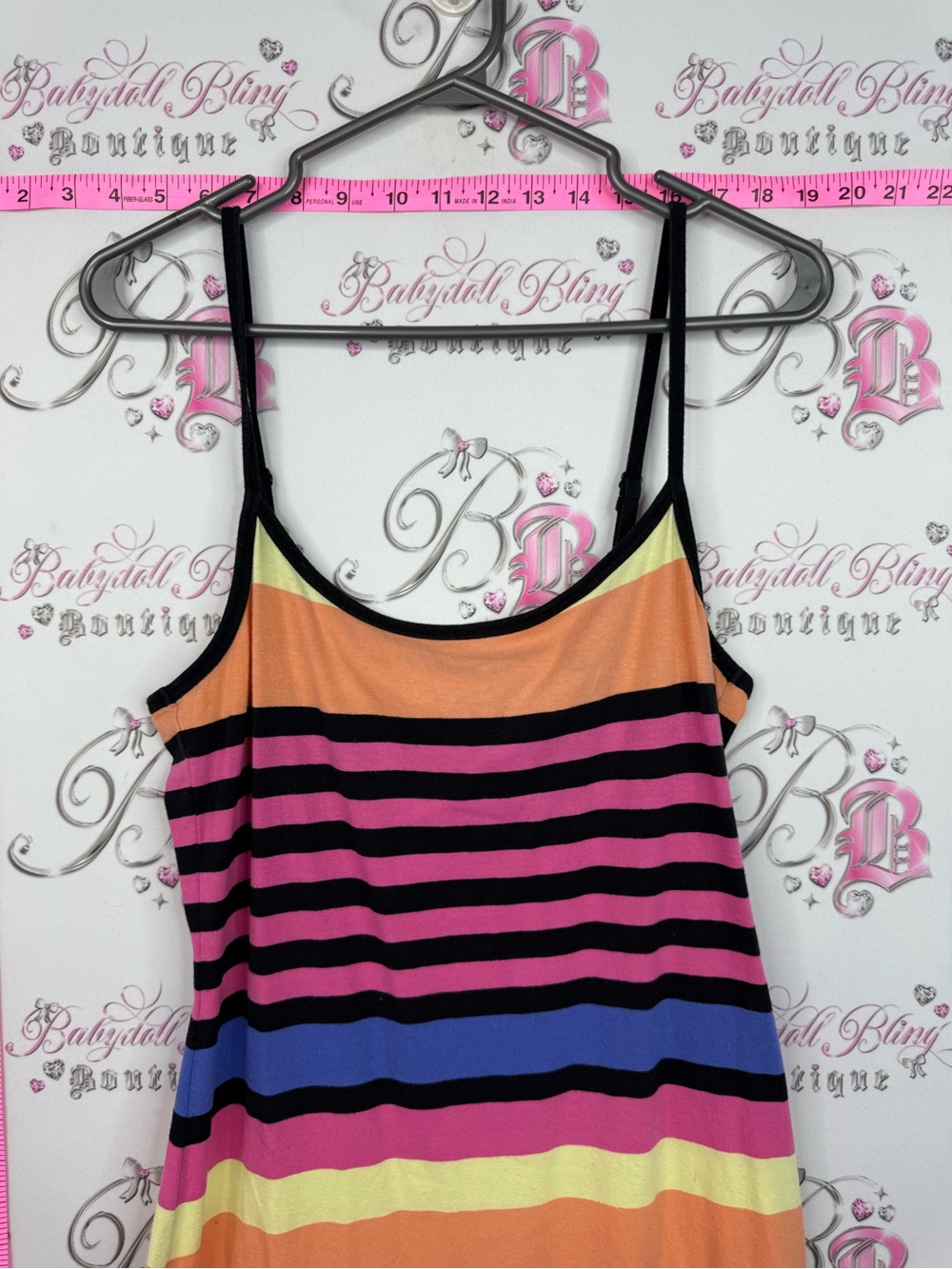 Derek Heart Striped Spaghetti Strap Maxi Dress - Pink, Orange, Blue, Yellow - Picture 4 of 10